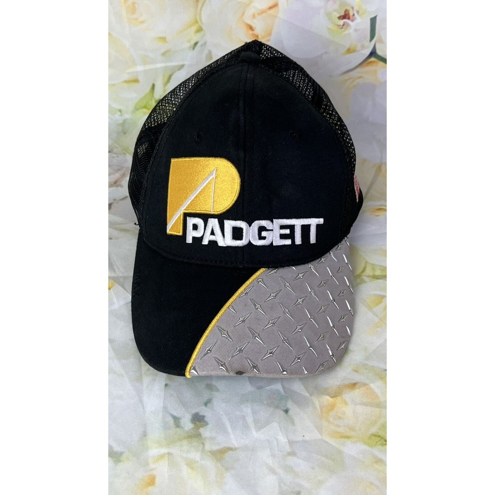 Padgett Black Trucker Hat Strapback Triple Crown Mesh Cap Work Hat Metal Look